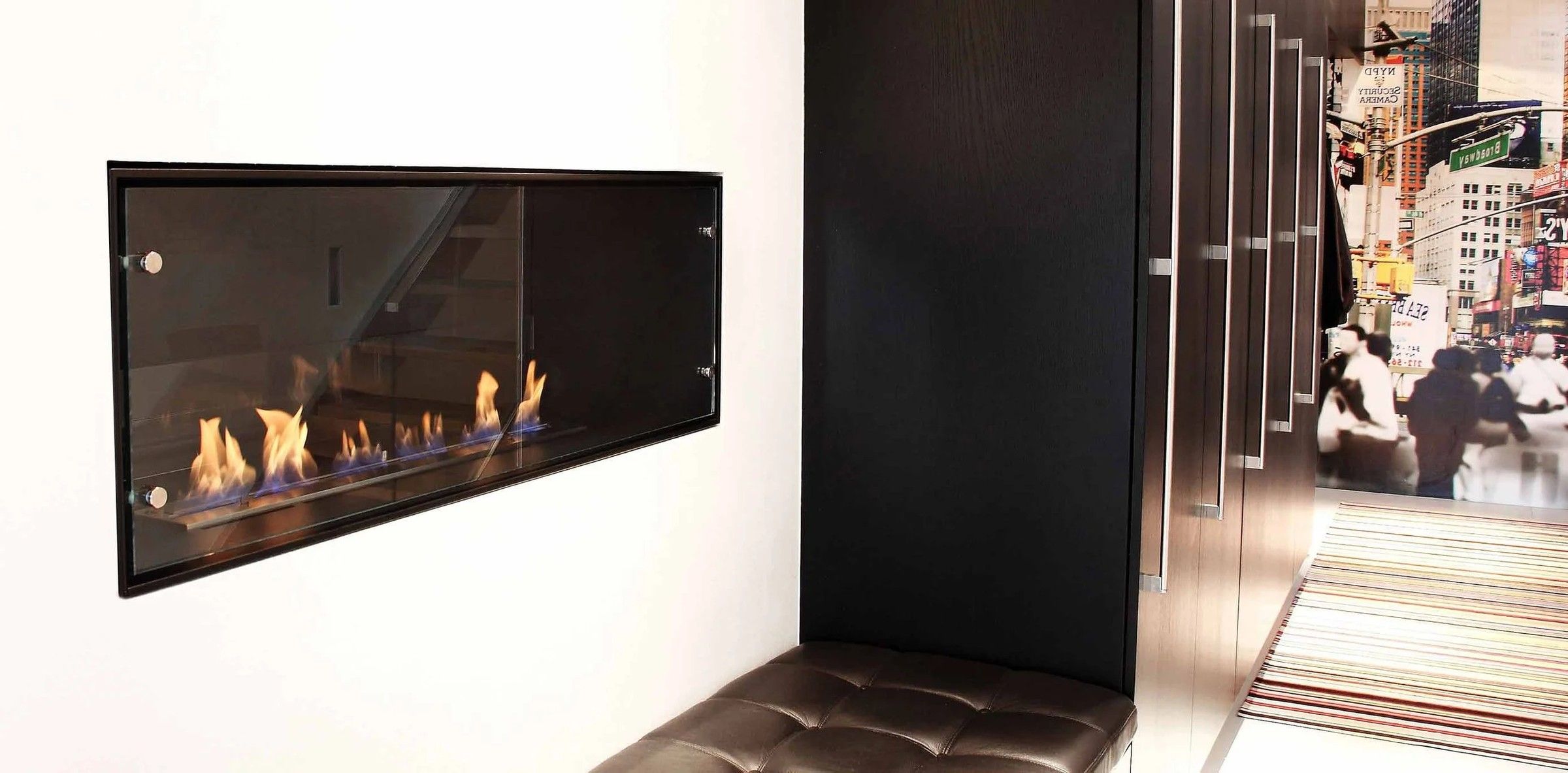Linear burner in a stone wall