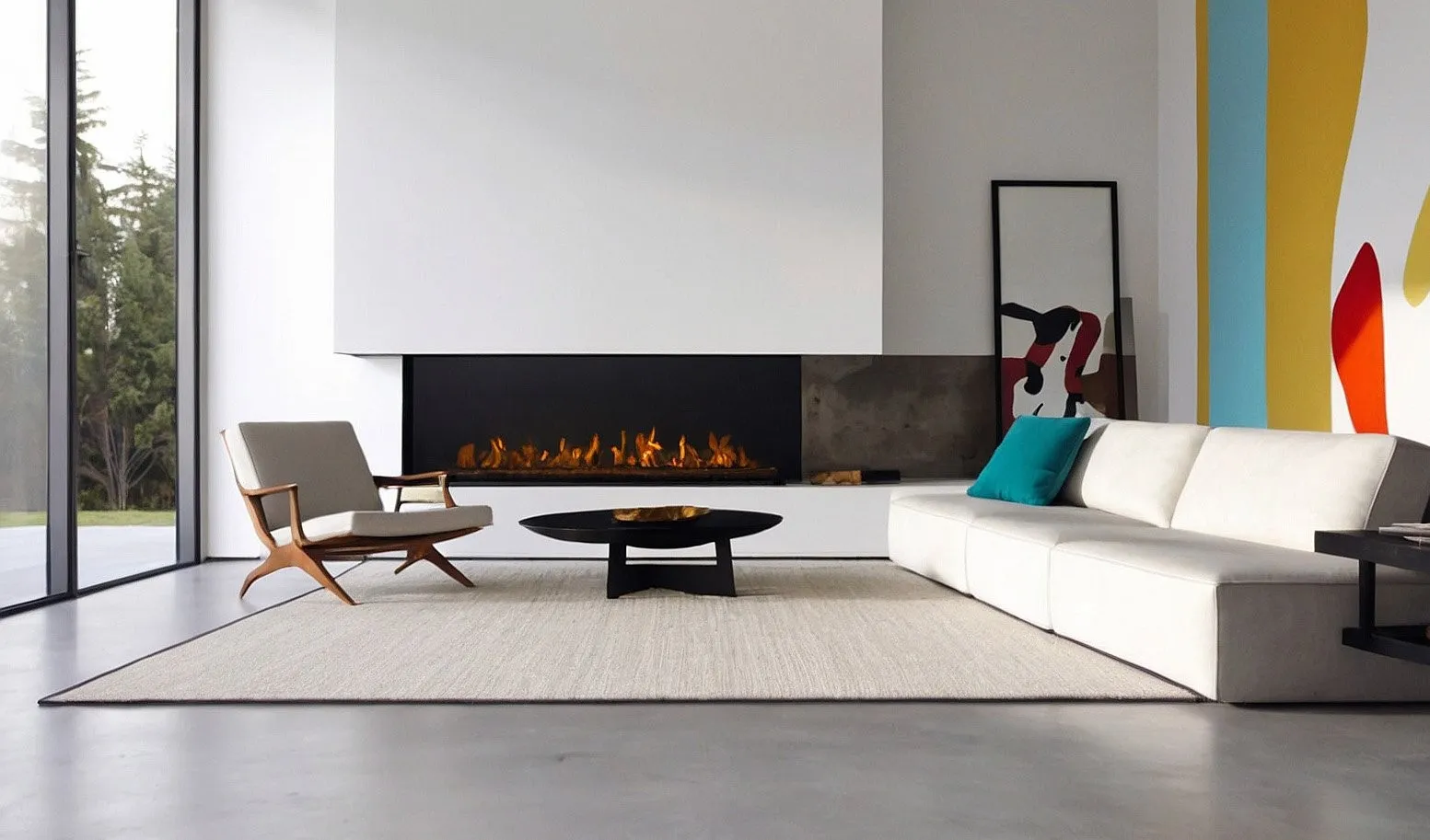 Hybrid Mist water vapour fireplace with its flame-like mist in a living room