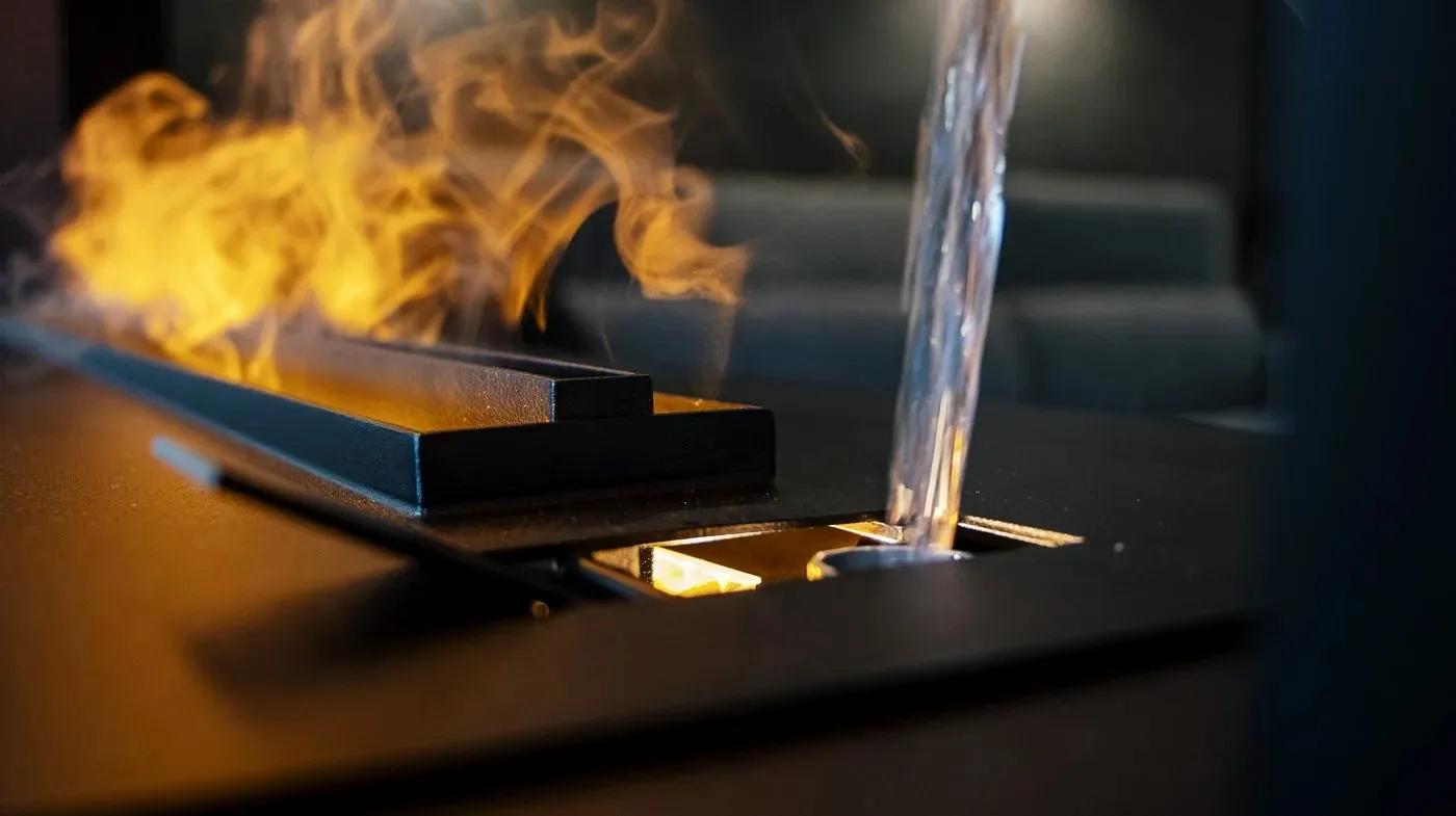 Close-up of the Hybrid Mist burner filled with demineralised water