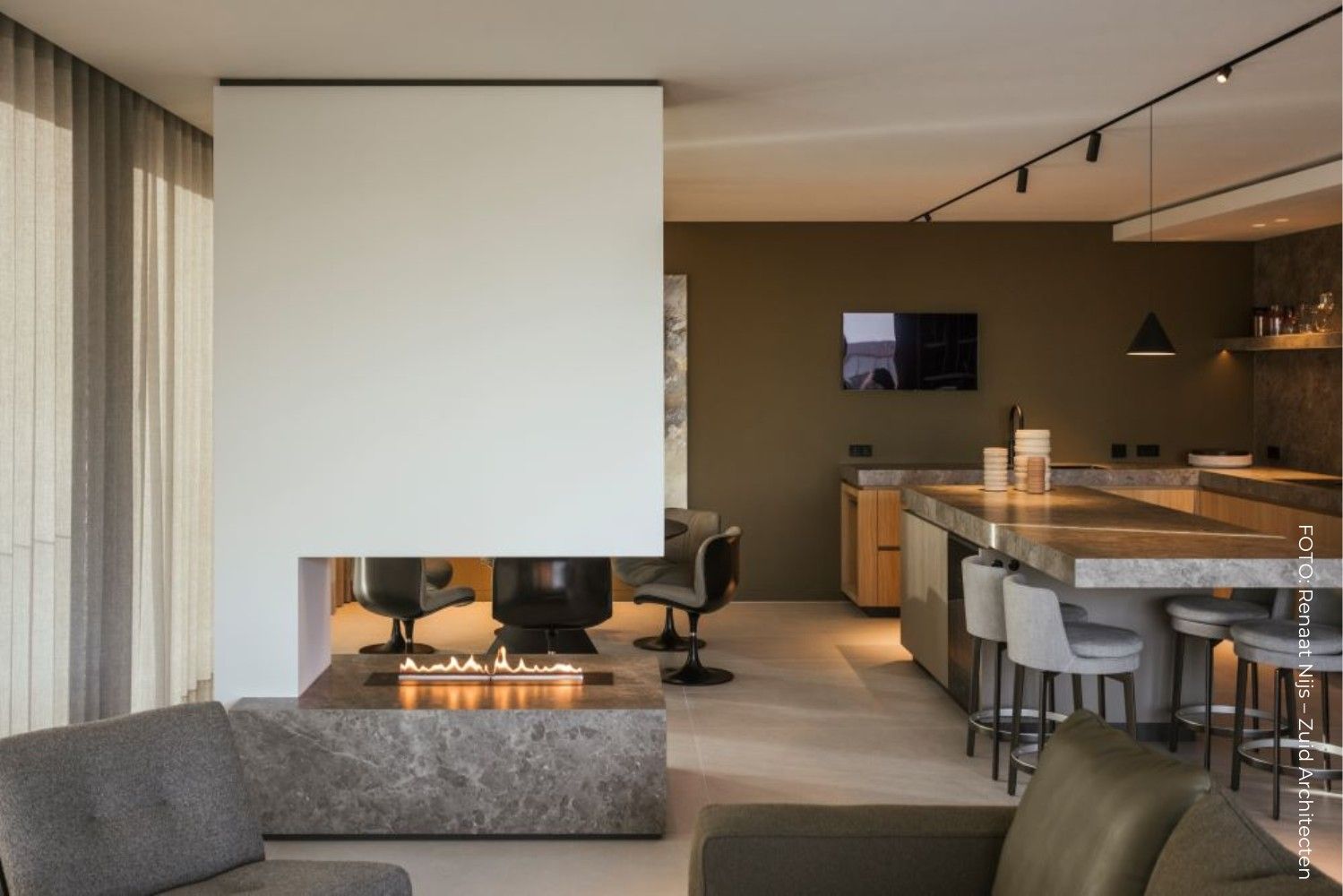 Fireplace in a kitchen island