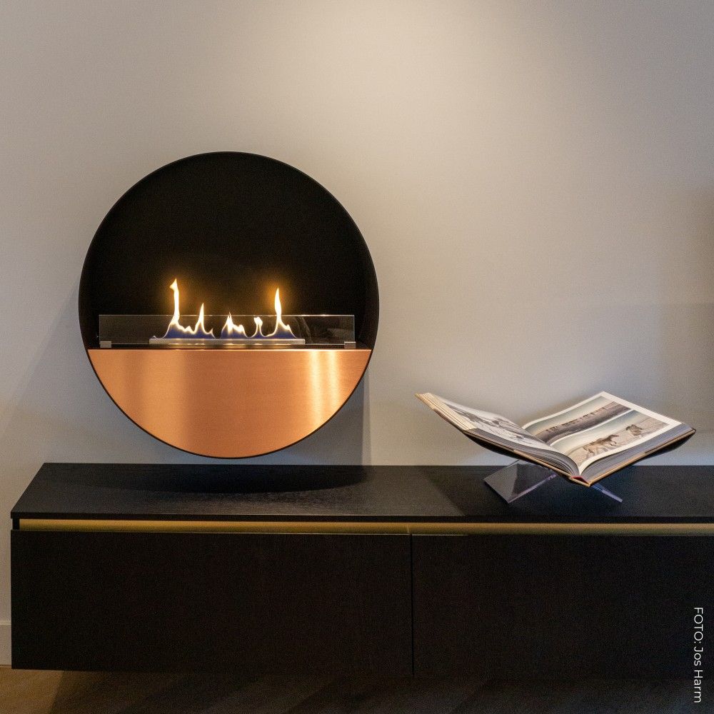 Tokyo round wall fireplace in copper